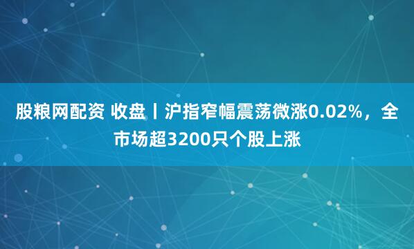 股粮网配资 收盘丨沪指窄幅震荡微涨0.02%，全市场超3200只个股上涨